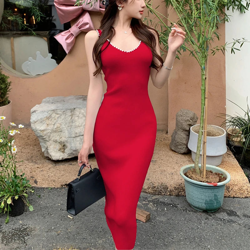 V-Neck Knit Bodycon Summer Dress