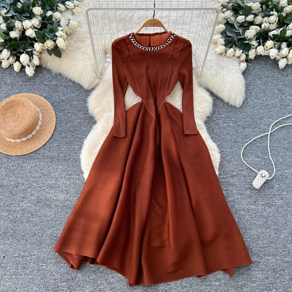 Beaded Loose Long Sleeve Evening Dress