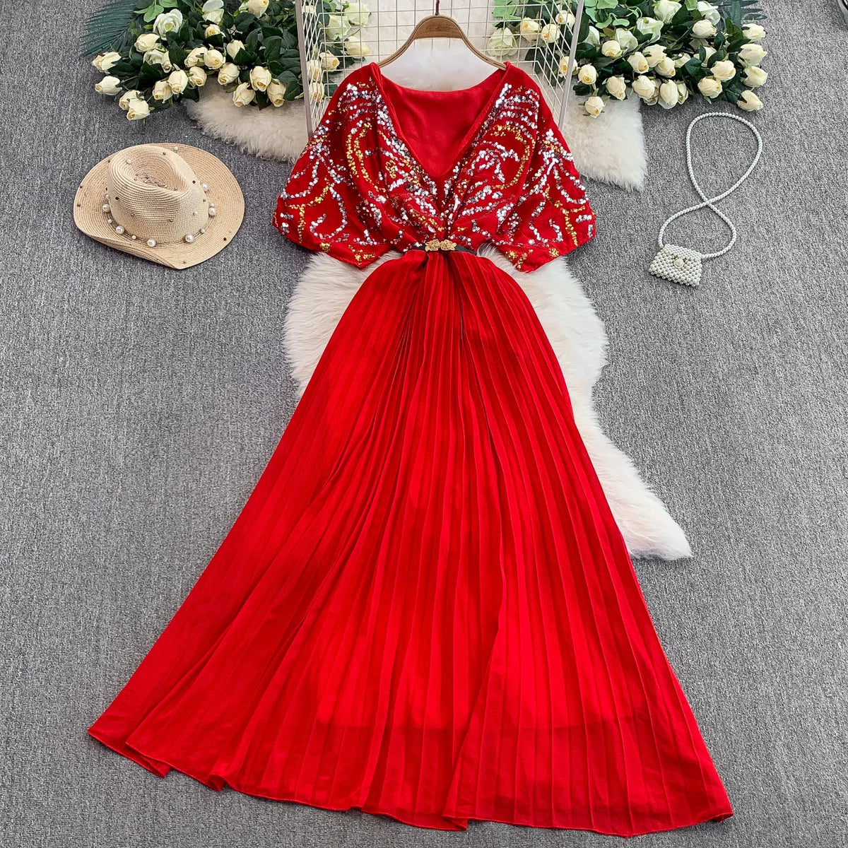 Sequin Ruched Summer Dress