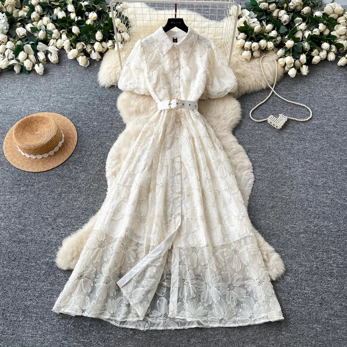 Floral Collared Short Sleeve Maxi Dress