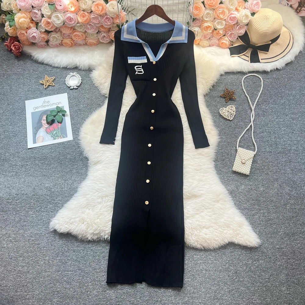 Embroidered Knit Bodycon Maxi Dress
