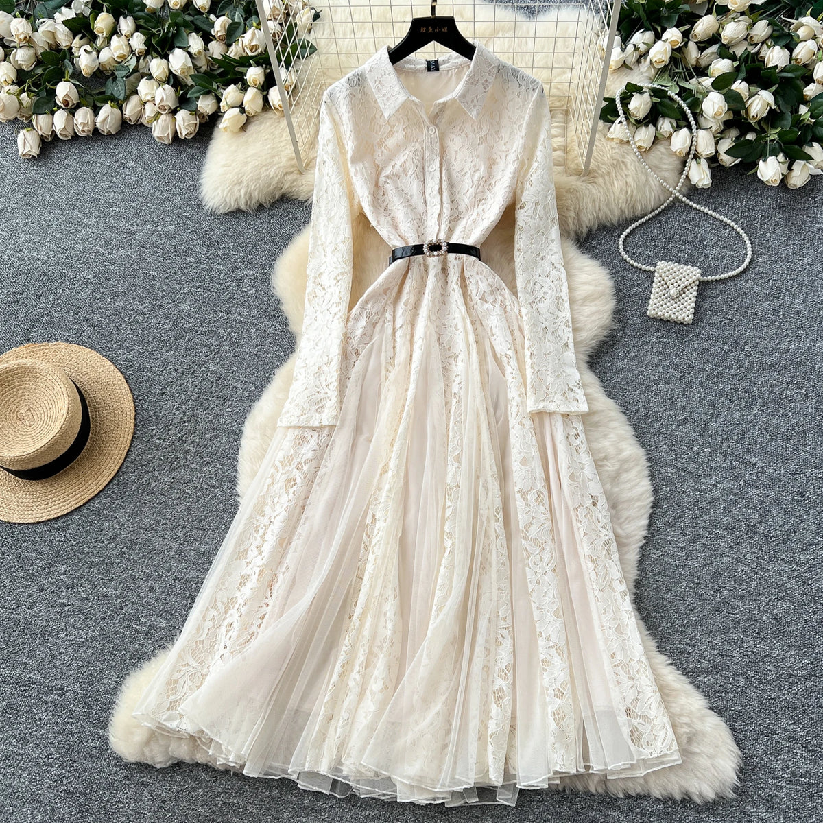 Single Breasted Mesh Boho Long Dress