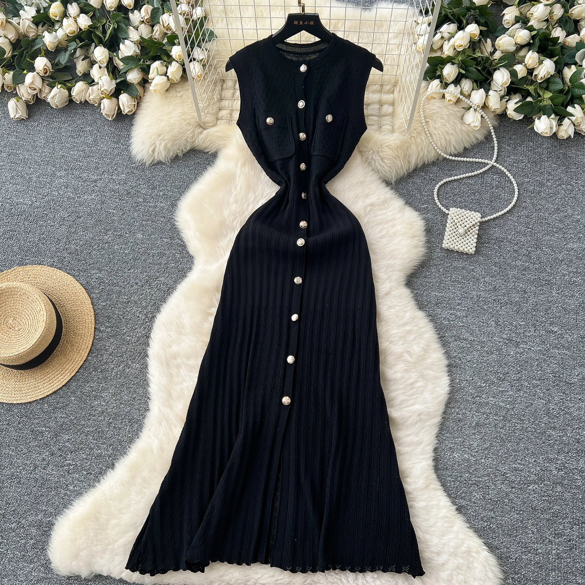 Button Front Knit Maxi Shirt Dress