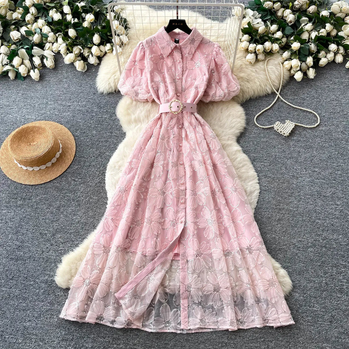 Floral Collared Short Sleeve Maxi Dress