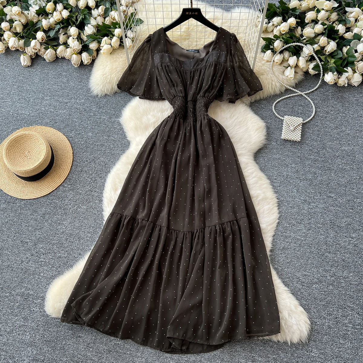 Glitter Chiffon High Waist Party Dress