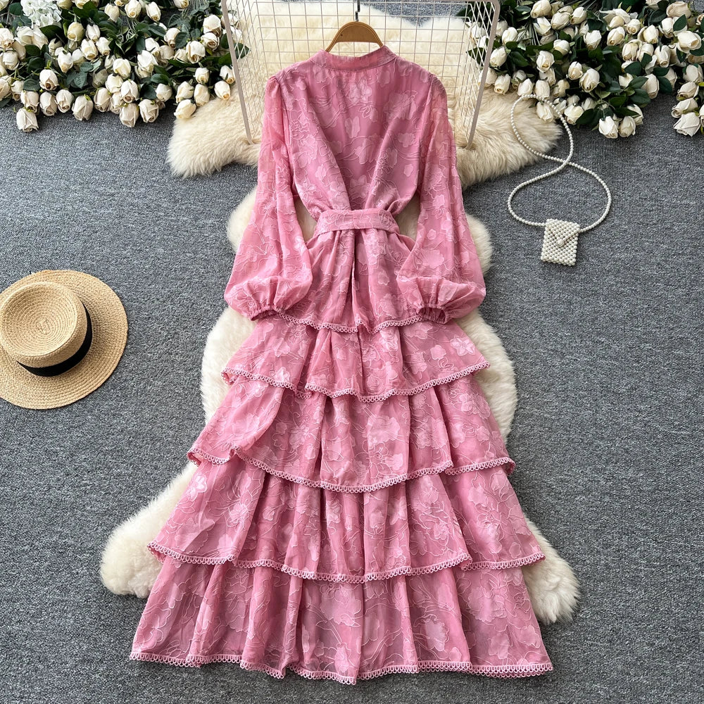 Ruffle Long Sleeve A-Line Dress