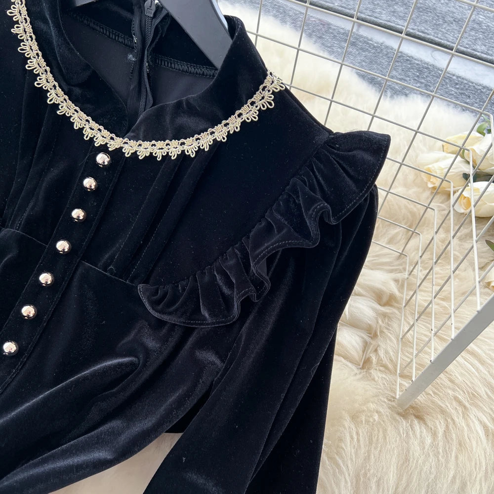 Velour Long Sleeve Slim Dress