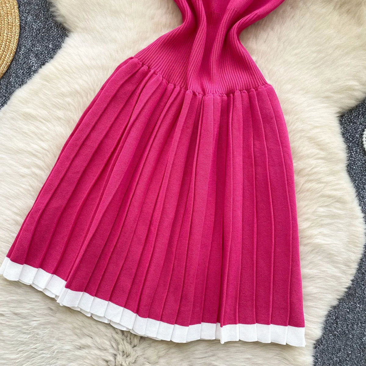 Pleated Knit Mini Dress
