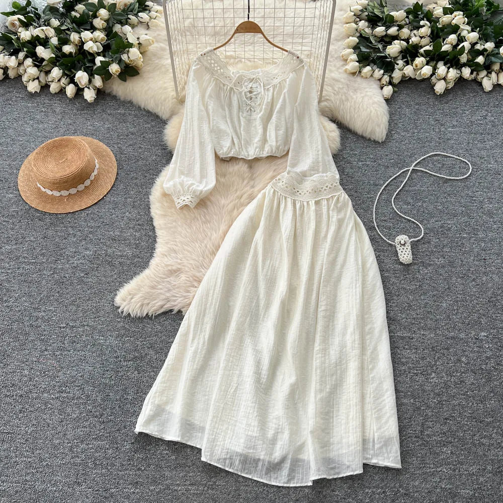 Lace Boat Neck Two-Piece Dress Set