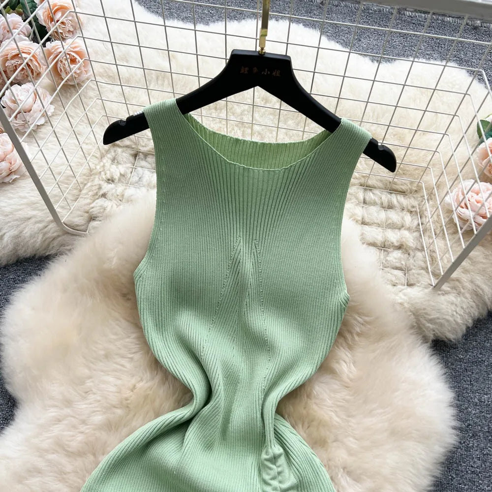 Sleeveless Knit Slit Bodycon Party Dress
