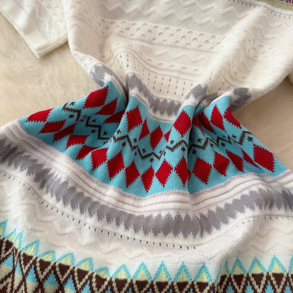 Ethnic Pattern Knit A-Line Dress
