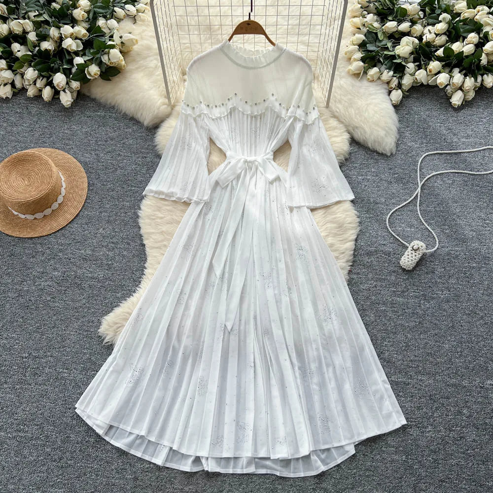 Butterfly Ruched Long Sleeve A-Line Dress