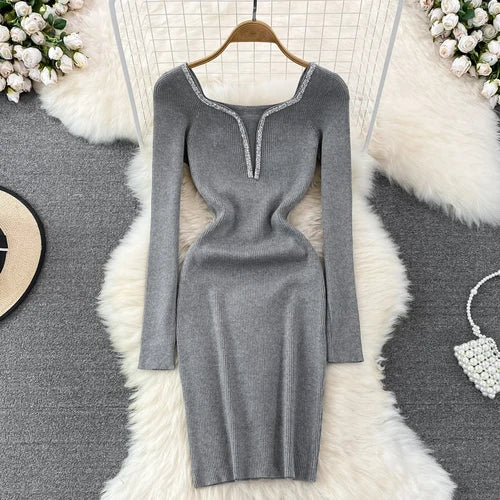 Glitter Knit V-Neck Bodycon Dress