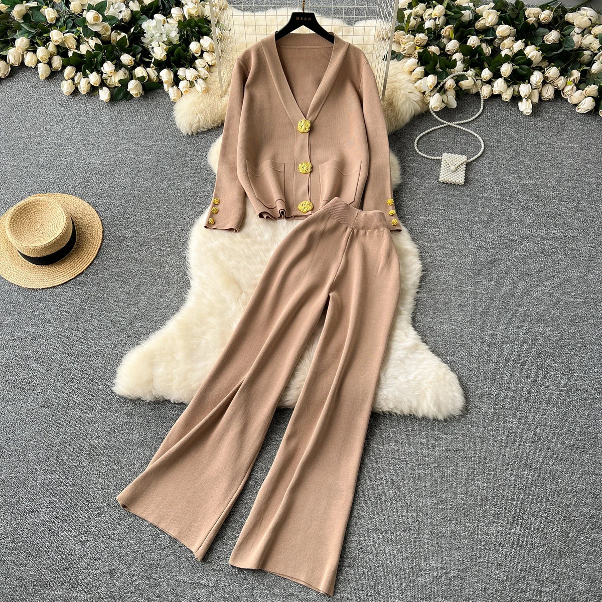 Sequin Button Knit Crop Top and Pants Set