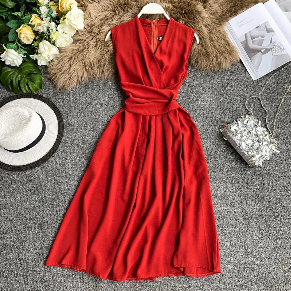Sleeveless Sash Tie Maxi Dress