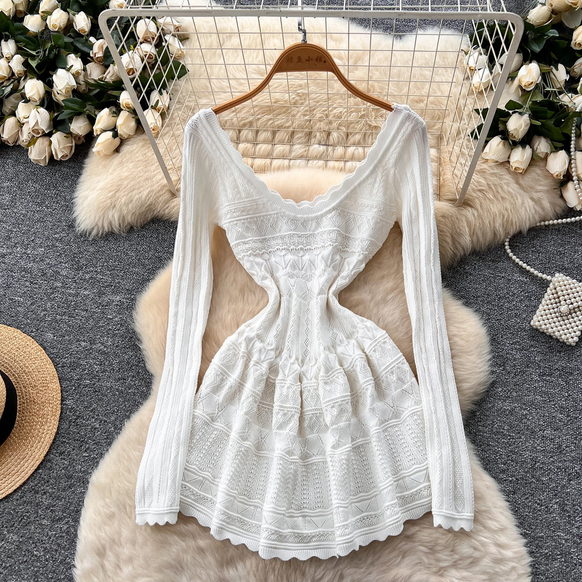Butterfly Knit Pleated Mini Dress