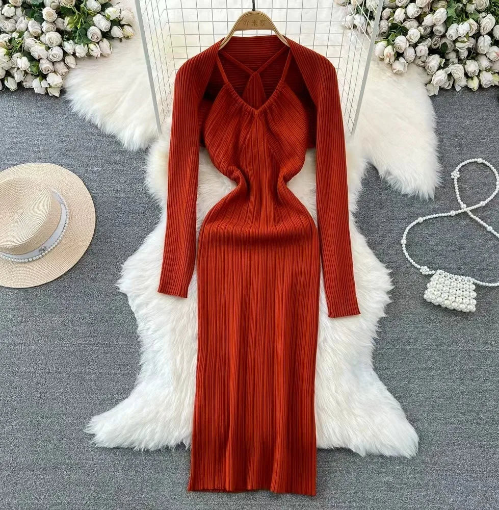Knit Slip Dress and Cardigan Set