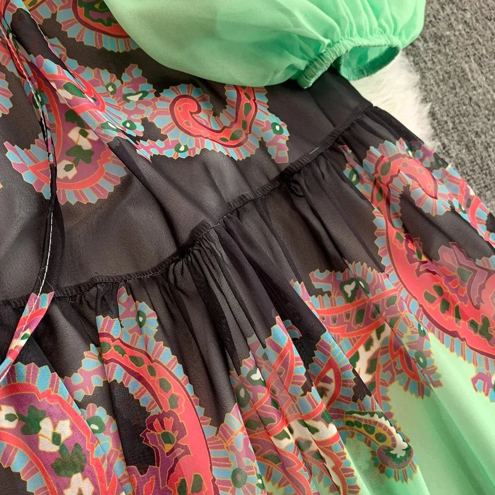 Butterfly Print Lace-Up A-Line Dress