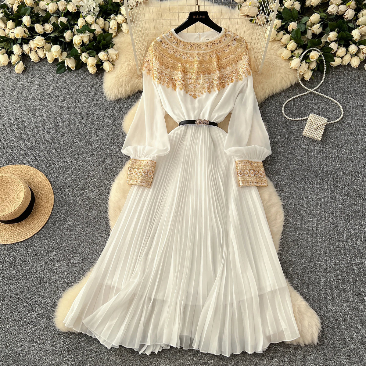 Sequin Spliced High Waist Dress