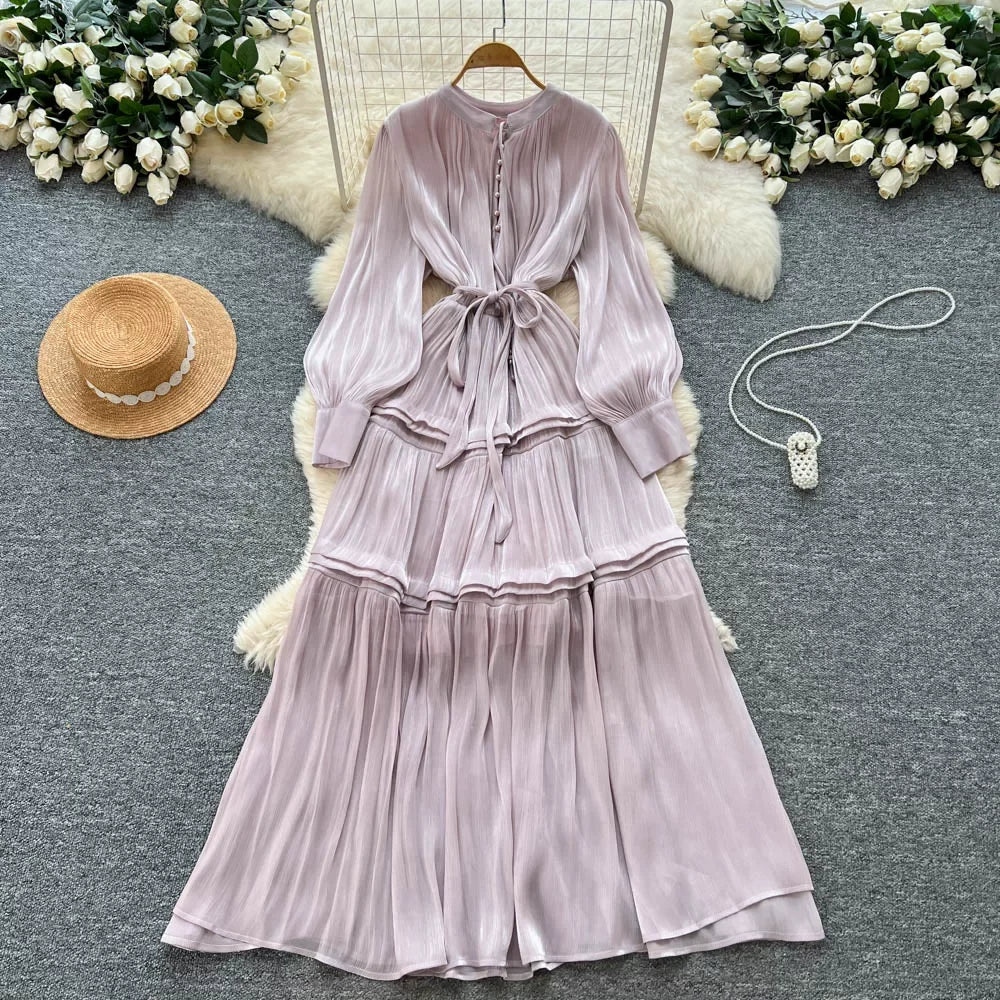 Mesh Lantern Sleeve Long Party Dress