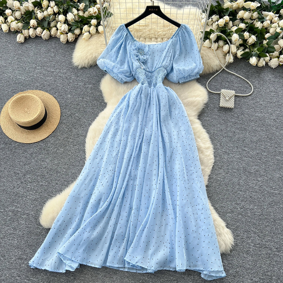 Polka Dot Floral Short Sleeve Dress