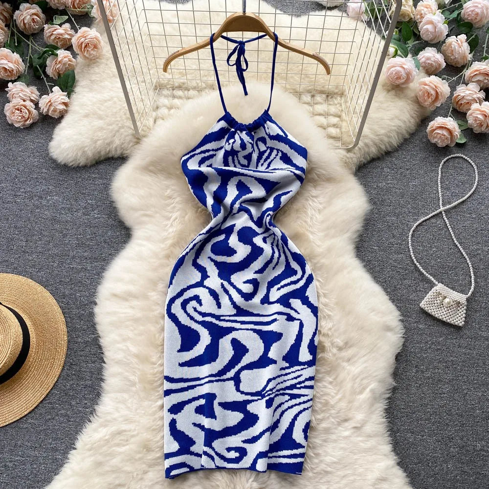 Backless Halter Knit Bodycon Beach Dress