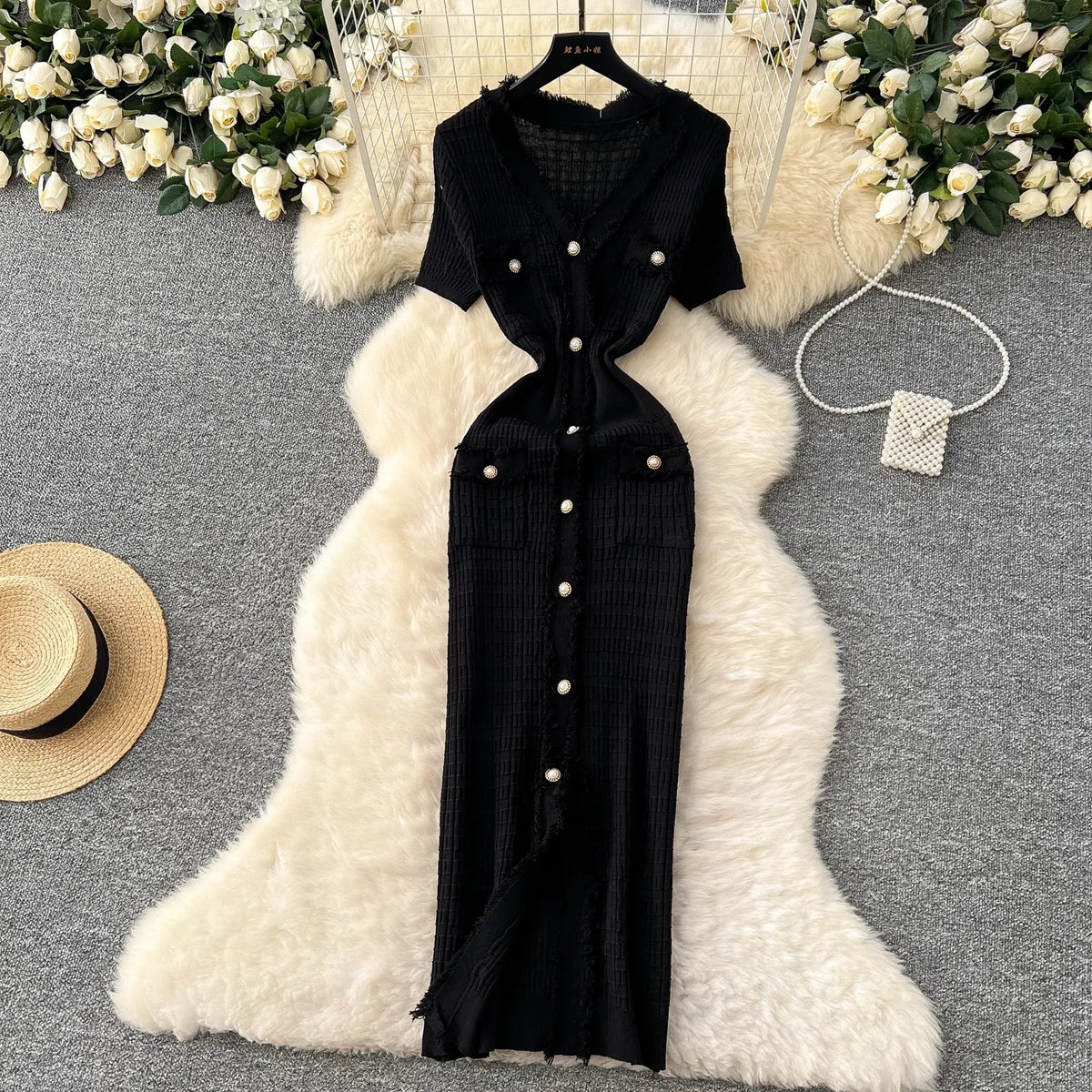 V-Neck Button Wrap Maxi Shirt Dress