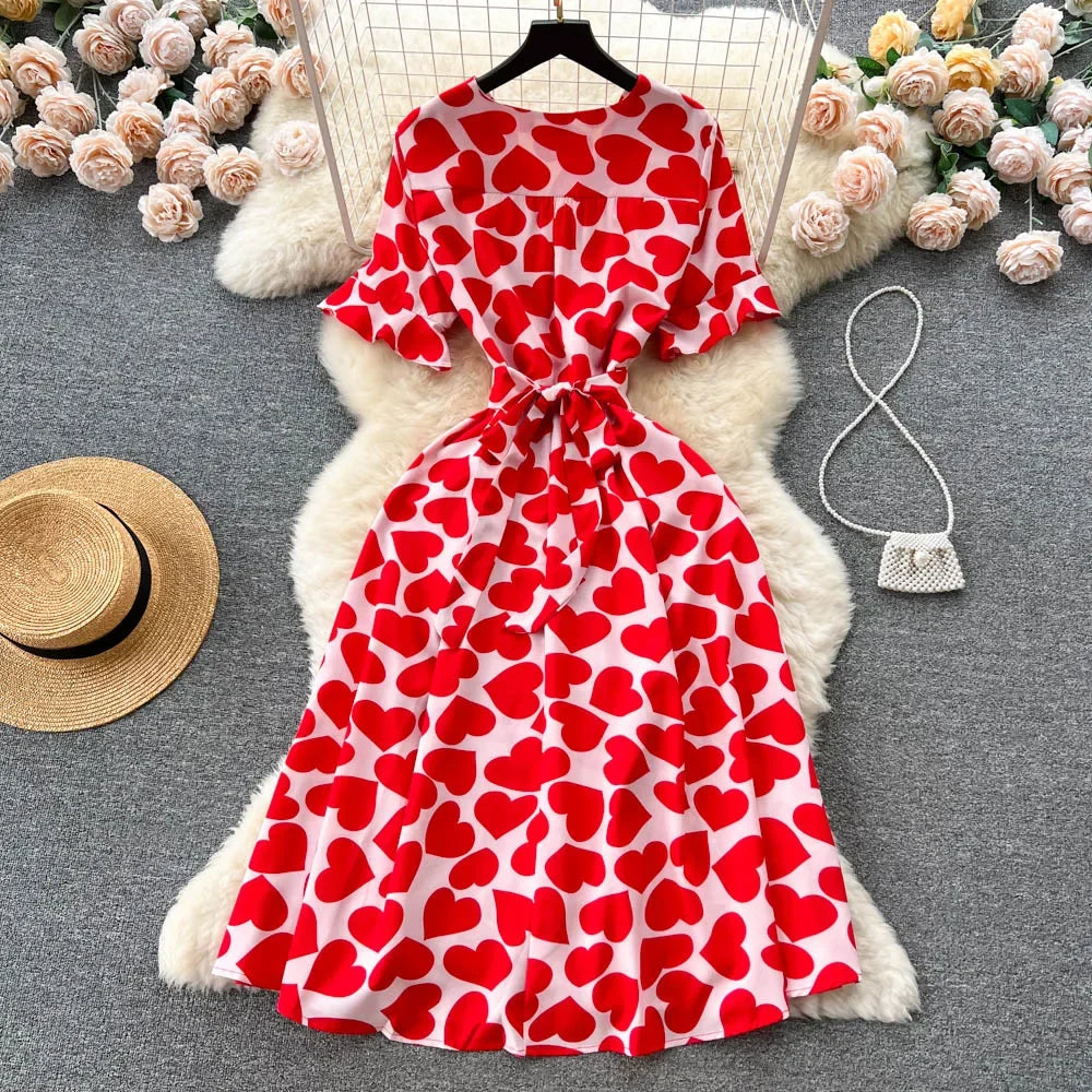 Heart Print Swing Maxi Dress