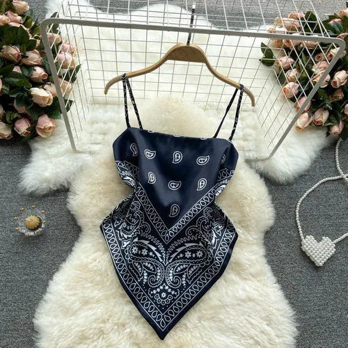 Lace-Up Backless Print Corset Crop Top