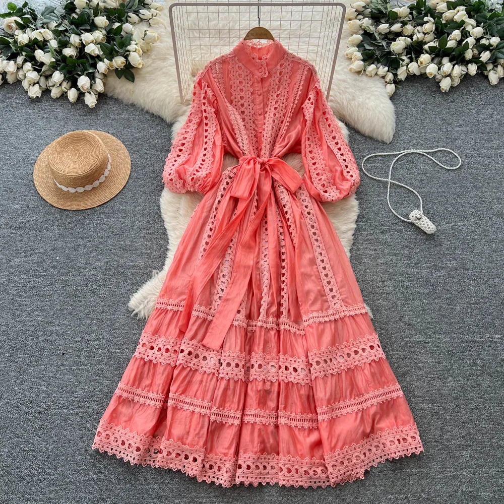 Hollow Out Lace Paneled Dress