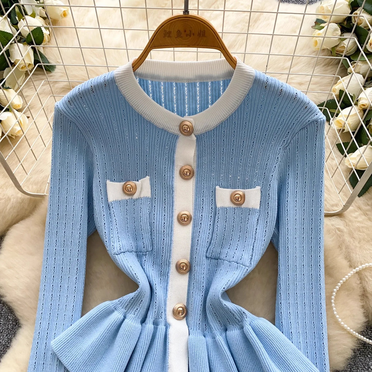 Ruffled Metal Button Knit Sweater