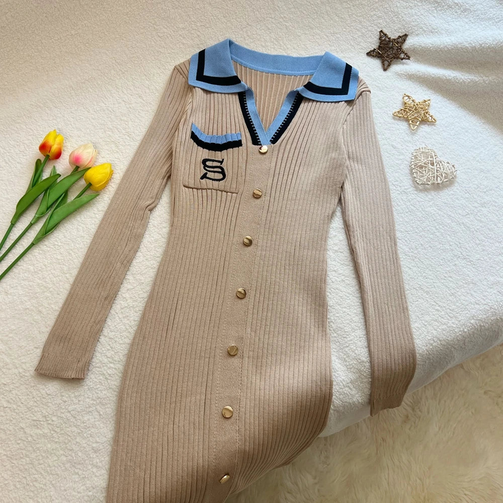 Embroidered Knit Maxi Sweater Dress