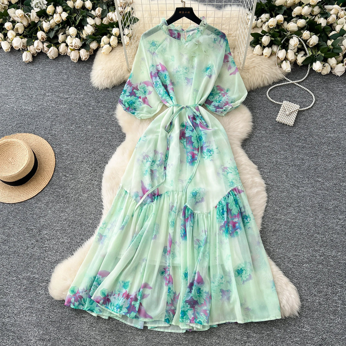 Print Lettuce Trim A-Line Dress