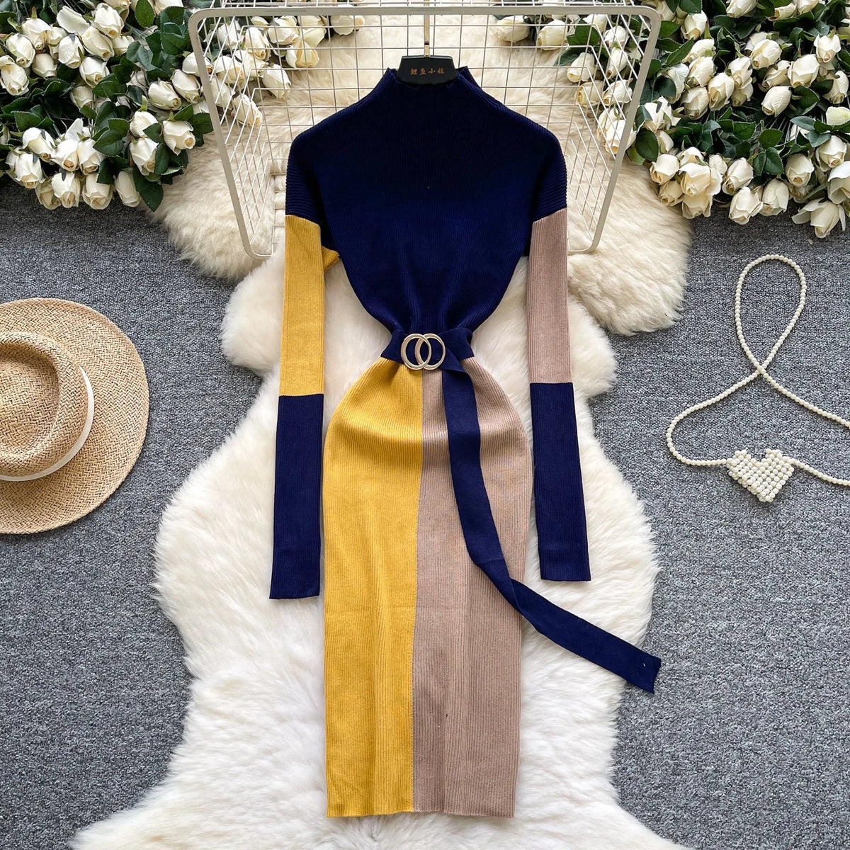 Lace-Up Knit Bodycon Maxi Sweater Dress