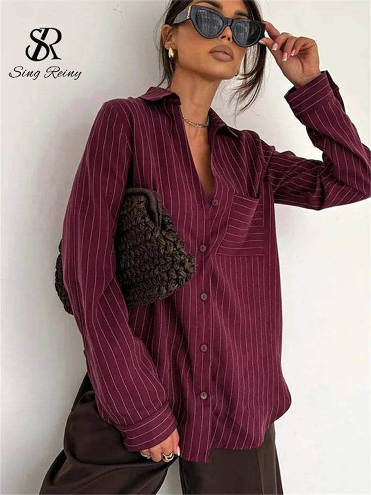 Burgundy Striped Oversized Shirt
