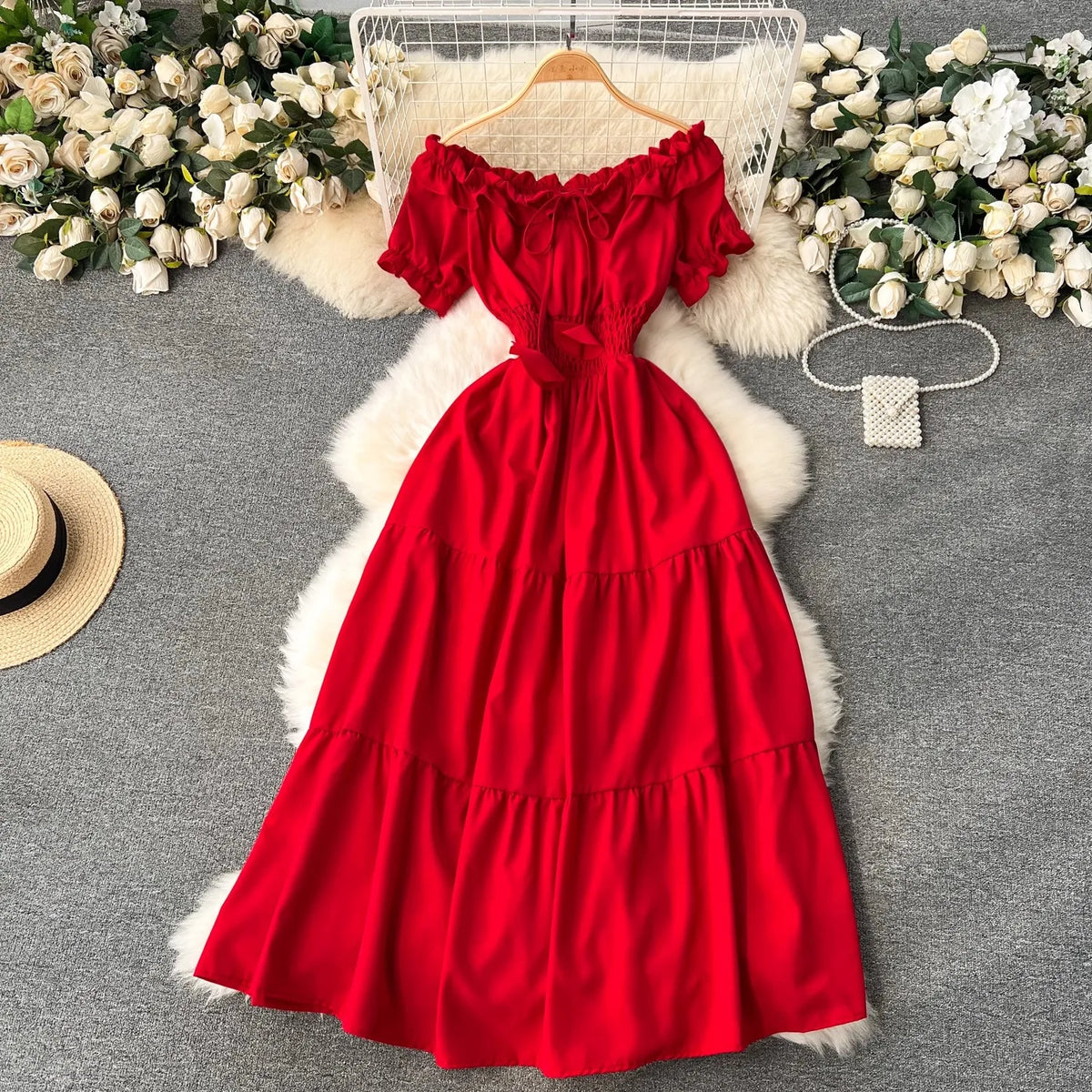 Off-Shoulder Swing Maxi Beach Dress