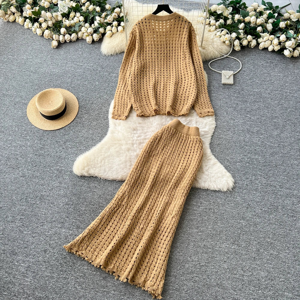 Knit Cutout Long Sleeve Two Piece Set