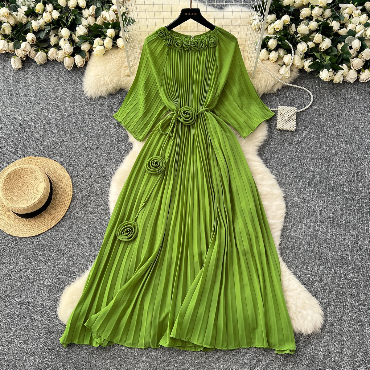 Pleated Chiffon 3D Detail Birthday Dress