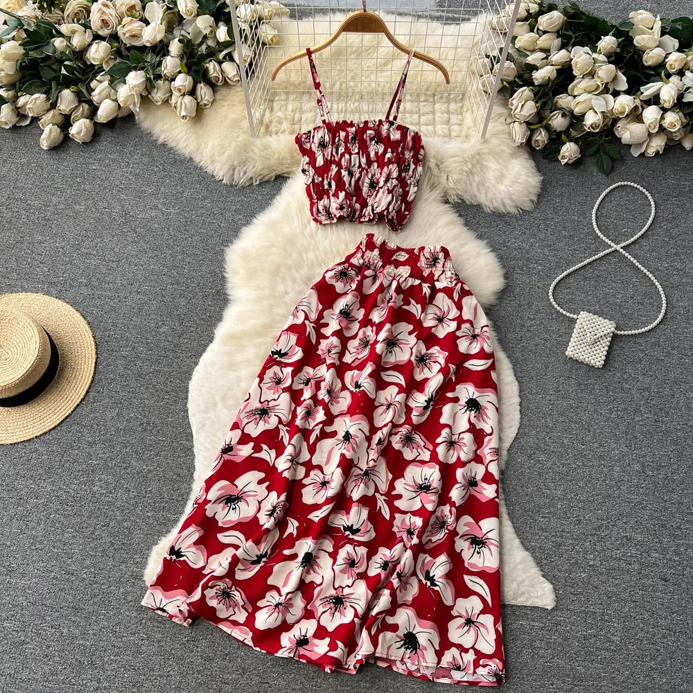 Floral Crop Top And Maxi Skirt Set