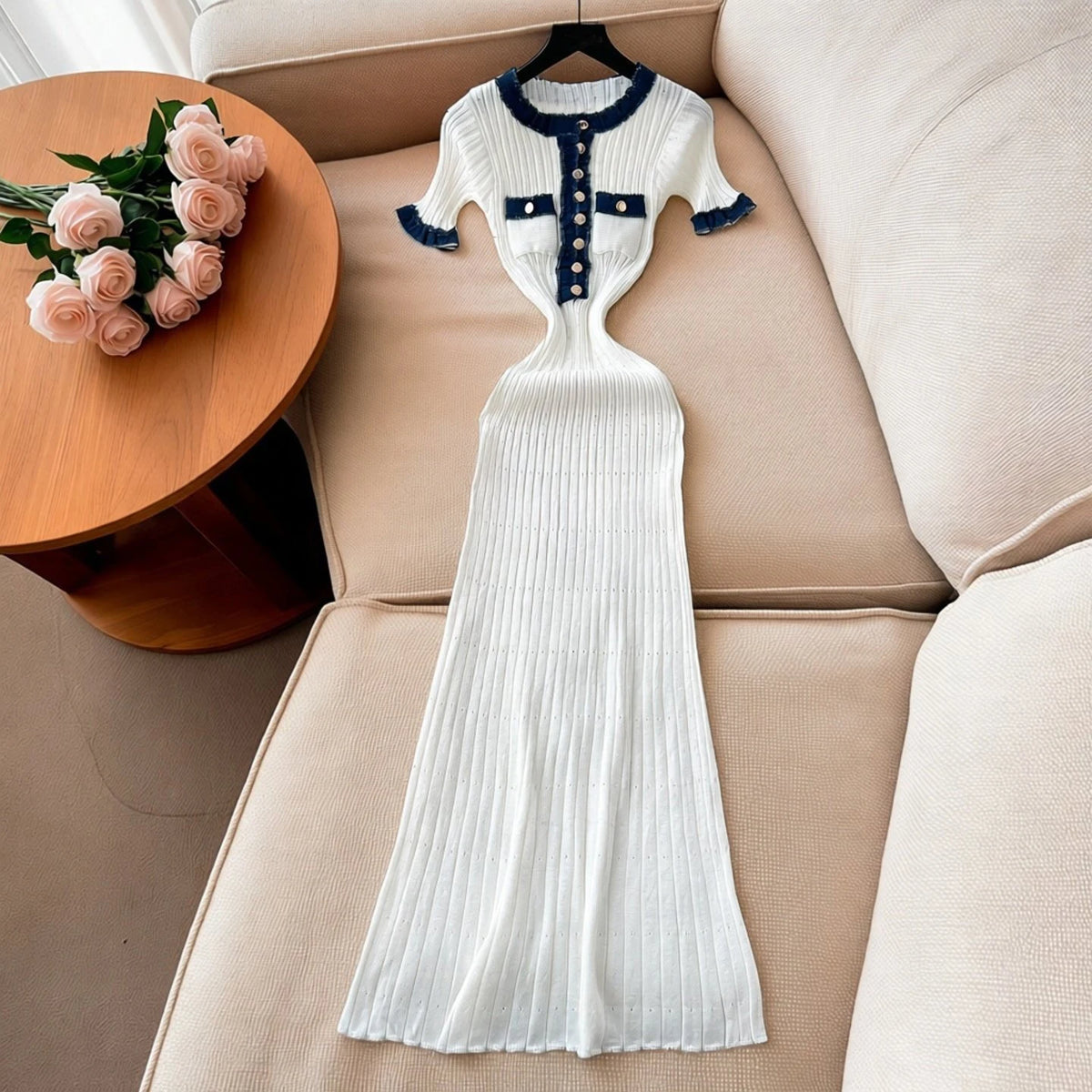 Patchwork Knit Bodycon Maxi Dress