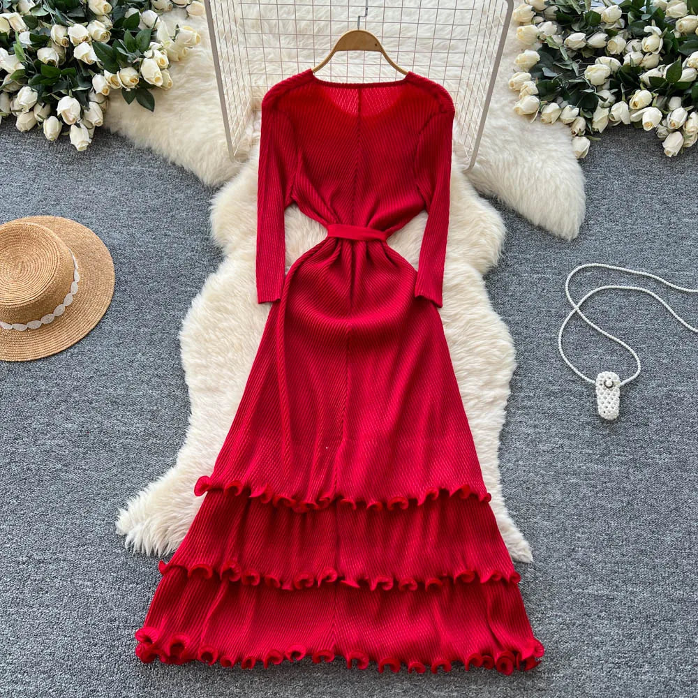 Floral O-Neck Ruched Long Sleeve Dress