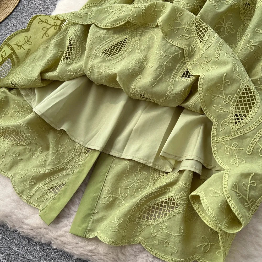 Single Breasted Lace-Up O-Neck Dress