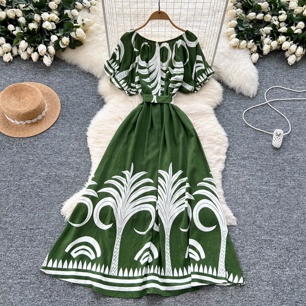 Puff Sleeve High Waist Boho Sundress