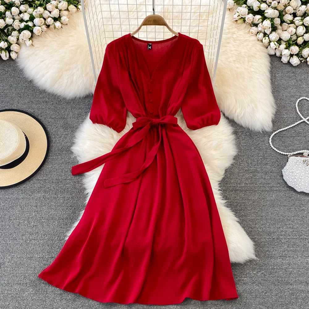 Solid Tie-Waist Maxi Dress