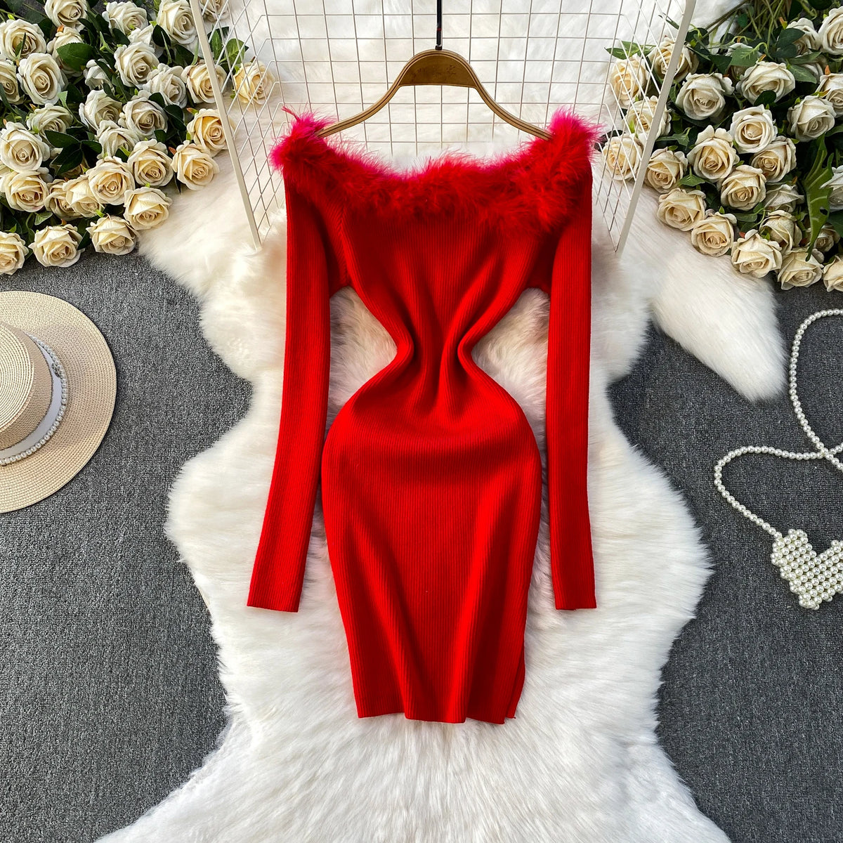 Paneled Knit Boat Neck Dress