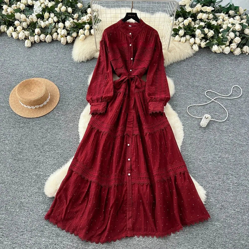 Glitter Lace-Up Lace A-Line Dress