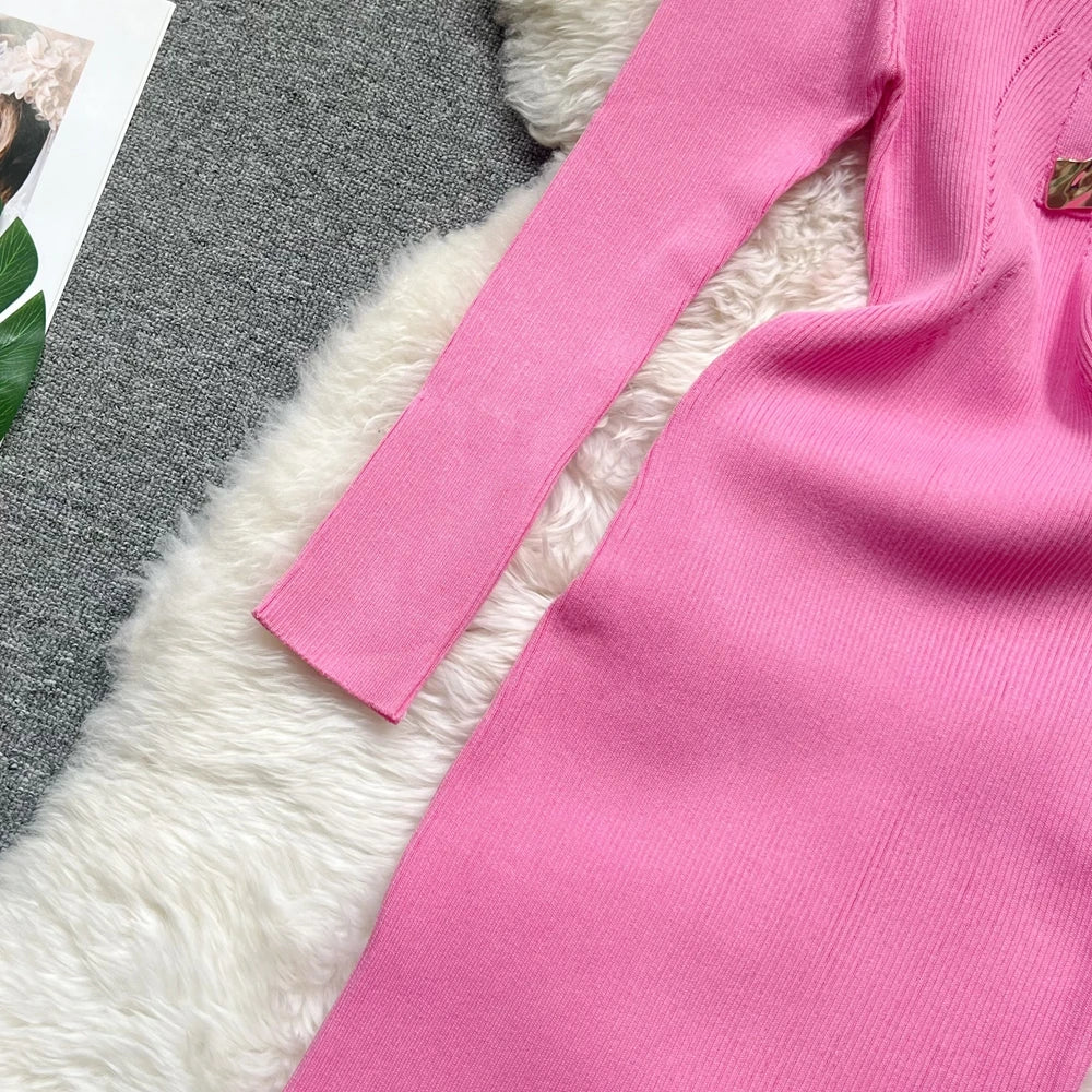 Knit Wrap Bodycon Maxi Sweater Dress