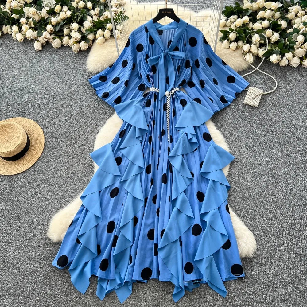 Asymmetrical Polka Dot High Waist Dress