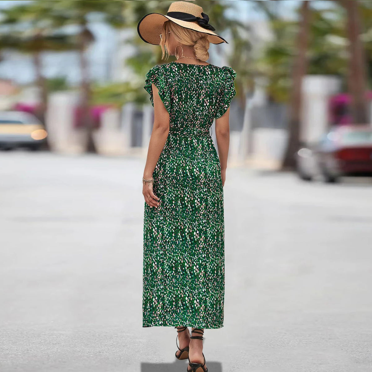 Floral V-Neck Belted Maxi Dress