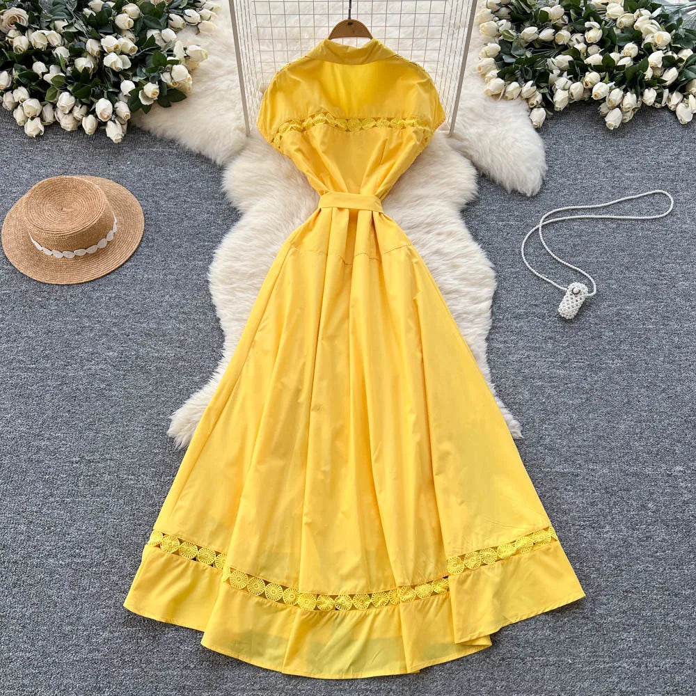 Print Lace Cutout Short Sleeve Wrap Dress